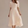 Ivory Short Sleeve V Neck Elastic Waist Split Ruffle Midi Dress 1 Ivory Short Sleeve V Neck Elastic Waist Split Ruffle Midi Dress -Saucony Store brld22083009 1
