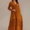 Camel 3/4 Sleeve V Neck Ruffle Maxi Dress -Saucony Store brld22090607 1