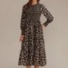 Floral Long Sleeve Round Neck Smocked Midi Dress -Saucony Store brld22092204 1