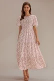 Floral Short Sleeve Round Neck Smocked Maxi Dress