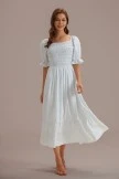 Floral Short Sleeve Square Neck Smocked Midi Dress 3 Floral Short Sleeve Square Neck Smocked Midi Dress