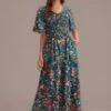 Teal Floral Short Sleeve V Neck Maxi Dress 1 Teal Floral Short Sleeve V Neck Maxi Dress -Saucony Store brld3012604 1