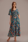 Teal Floral Short Sleeve V Neck Maxi Dress