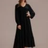 Black Long Sleeve V Neck Smocked Maxi Dress -Saucony Store brld3021601 1