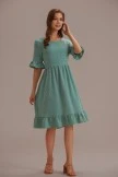 Mint Green Swiss Dots Short Ruffle Sleeve Round Neck Midi Dress