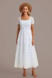 Floral Short Puff Sleeve Square Neck Smocked Tiered Maxi Dress