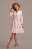 Pink Floral V Neck Long Sleeve Tiered Midi Dress 7 Pink Floral V Neck Long Sleeve Tiered Midi Dress - Image 5