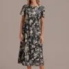 Black Floral Round Neck Short Sleeve Midi Dress 1 Black Floral Round Neck Short Sleeve Midi Dress -Saucony Store brld3033006 1