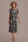 Black Floral Round Neck Short Sleeve Midi Dress 6 Black Floral Round Neck Short Sleeve Midi Dress - Image 4