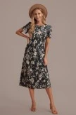 Black Floral Round Neck Short Sleeve Midi Dress 8 Black Floral Round Neck Short Sleeve Midi Dress - Image 6