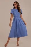 Blue Short Sleeve Ruffle Neck Elastic Waist Midi Dress 6 Blue Short Sleeve Ruffle Neck Elastic Waist Midi Dress - Image 4