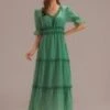 Green Half Ruffle Sleeve V Neck Tiered Maxi Dress 1 Green Half Ruffle Sleeve V Neck Tiered Maxi Dress -Saucony Store brld305055 1