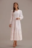 Ivory Floral Long Sleeve Round Neck Smocked Tiered Maxi Dress