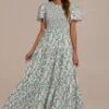 Floral Ruffle Round Neck Short Sleeve Smocked Tiered Maxi Dress -Saucony Store brld3051801 1