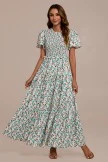 Floral Ruffle Round Neck Short Sleeve Smocked Tiered Maxi Dress