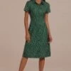 Green Floral Short Sleeve Collared Neck Buttons Midi Dress -Saucony Store brld3052501 1