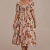 Floral Half Sleeve Square Neck Smocked Midi Dress -Saucony Store brld3052507 1