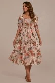 Floral Half Sleeve Square Neck Smocked Midi Dress 5 Floral Half Sleeve Square Neck Smocked Midi Dress - Image 3