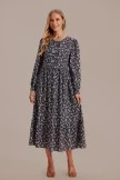 Floral Long Sleeve Round Neck Button Front Tiered Midi Dress