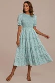 Floral Short Sleeve High Neck Smocked Midi Dress 3 Floral Short Sleeve High Neck Smocked Midi Dress