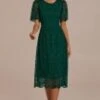 Dark Green Floral Lace Short Sleeve Round Neck Midi Dress 2 Dark Green Floral Lace Short Sleeve Round Neck Midi Dress -Saucony Store brld3060104 1