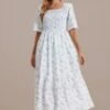 Floral Short Sleeve Square Neck Smocked Tiered Maxi Dress -Saucony Store brld3062103 1