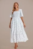 Floral Short Sleeve Square Neck Smocked Tiered Maxi Dress