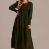 Green Lantern Sleeve Round Neck Smocked Maxi Dress -Saucony Store brld3070706 1