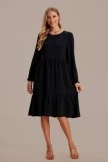 Black Long Sleeve Round Neck Midi Dress