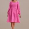 Magenta Lantern Sleeve Square Neck Smocked Midi Dress 2 Magenta Lantern Sleeve Square Neck Smocked Midi Dress -Saucony Store brld3072702 1