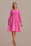 Magenta Lantern Sleeve Square Neck Smocked Midi Dress
