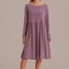 Mauve Long Sleeve Round Neck Midi Dress -Saucony Store brld3072704 1