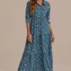 Floral Half Sleeve V Neck Maxi Dress -Saucony Store brld3092102 1