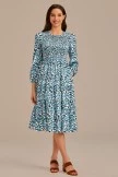 Black Floral 3/4 Sleeve Round Neck Smocked Tiered Midi Dress