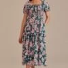 Floral Short Puff Sleeve Square Neck Smocked Tiered Midi Dress 1 Floral Short Puff Sleeve Square Neck Smocked Tiered Midi Dress -Saucony Store brld3101210 1
