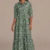 Green Floral Half Sleeve V Neck Maxi Dress -Saucony Store brld3101901 1