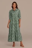 Green Floral Half Sleeve V Neck Maxi Dress
