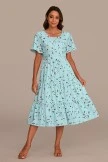 Light Blue Floral Short Sleeve Round Neck Tiered Midi Dress