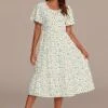 Floral Short Sleeve Round Neck Tiered Midi Dress 2 Floral Short Sleeve Round Neck Tiered Midi Dress -Saucony Store brld3101909 1