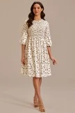 Floral 3/4 Length Sleeve Round Neck Smocked Midi Dress
