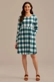 Green Plaid Long Sleeve Round Neck Midi Dress