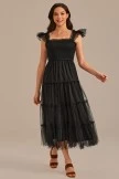 Black Ruffle Sleeveless Smocked Tiered Midi Dress