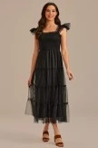 Black Ruffle Sleeveless Smocked Tiered Midi Dress 6 Black Ruffle Sleeveless Smocked Tiered Midi Dress - Image 4