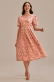 Light Pink Floral Short Ruffle Sleeve Round Neck Midi Dress 11 Light Pink Floral Short Ruffle Sleeve Round Neck Midi Dress - Image 9