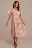 Light Pink Floral Short Ruffle Sleeve Round Neck Midi Dress 5 Light Pink Floral Short Ruffle Sleeve Round Neck Midi Dress - Image 3