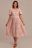 Light Pink Floral Short Ruffle Sleeve Round Neck Midi Dress 7 Light Pink Floral Short Ruffle Sleeve Round Neck Midi Dress - Image 5