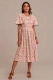 Light Pink Floral Short Ruffle Sleeve Round Neck Midi Dress 6 Light Pink Floral Short Ruffle Sleeve Round Neck Midi Dress - Image 4