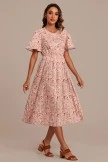 Light Pink Floral Short Ruffle Sleeve Round Neck Midi Dress 8 Light Pink Floral Short Ruffle Sleeve Round Neck Midi Dress - Image 6