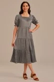 Gray Short Ruffle Sleeve Square Neck Tiered Midi Dress