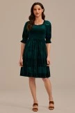 Green Short Puff Sleeve Square Neck Smocked Midi Dress
